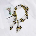 Elegant skinny silk twilly scarf with geometric patterns and floral motifs in cream - 20 Flower Butterfly