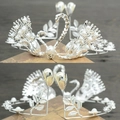 Silver swan bridal crown with delicate pearls and feather-shaped metal accents - New Silver 016