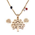Parure arbre de vie dorée avec perles colorées et pendentif en cristal - Or (KS95167-K)