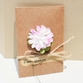 Handmade kraft greeting card with pink paper flower and a rustic hemp rope bow - Pink Carnation