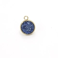 Macro shot of 12mm round blue druzy resin pendant with gold stainless steel frame - Dark Blue (30)