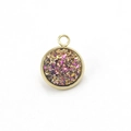 Macro shot of 8-12mm gold stainless steel round charm with glittering purple resin inlay - Dark Purple(5)