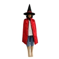 Halloween kids wizard costume set with red satin cloak and black pointed witch hat - One Size / Red and Black Double Sided Cape with Hat