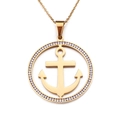 Colgante de ancla redondo de acero de titanio chapado en oro de 18K con incrustaciones - Colgante de Ancla con Diamantes (KP76950-K) / Oro (Sin Cadena)