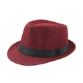 Classic burgundy fedora hat with elegant black ribbon band for men and women - Burgundy