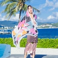 Ethnic style cotton linen beach scarf with colorful geometric patterns and tassels - 180cm / Multicolor Spot Geometric Style (L114)