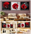 Detailed living room wall art set featuring three canvas prints of a woman in a red dress - Rose Dress / 40X40CMX3-Canvas Core (Unframed)