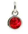 Polished silver alloy pendant featuring a faceted round red birthstone crystal - July Ruby Bright Red with Open Ring