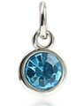 Silver alloy round pendant with aquamarine blue gemstone and diamond accent charm - December Tanzanite Lake Blue with Open Ring