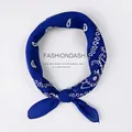 Square silk bandana featuring classic blue paisley pattern in a looped knot tie - Paisley Royal Blue