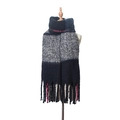 Dicker Plaid-Schal aus Wollmischung in Marine, Grau und Rosa mit Fransen - 03# Rosarot & Marineblau Kariert