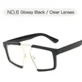 Glossy black geometric oversized sunglasses with gold metal accents and clear lenses - Glossy Black Frame Clear Lens