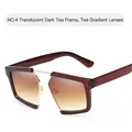 Vintage oversized square sunglasses with transparent tea frames and gradient lenses - Transparent Dark Tea / Double Tea