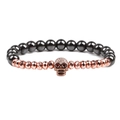 Bracelet perlé en hématite avec crâne or rose et yeux en cristal rouge pour hommes - Or Rose avec Entretoise