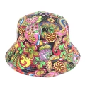 Dettaglio del cappello a secchiello in tela con vivaci motivi stampati psichedelici - M (56-58cm) / 9# Floreale Bohemienne Psichedelico (YFM360)