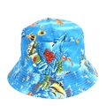 Vista dall'alto dettagliata di un cappello da pescatore blu scuro con stampa corallo marino - M (56-58cm) / 37# Tema Oceano Blu Profondo (YFM360)