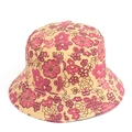 Dettaglio cappello a secchiello floreale rosa con motivi a farfalla e cuciture bianche decorative - M (56-58cm) / 32# Floreale Completo Rosa Beige (YFM360)