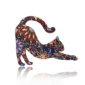 Broche de gato retro en acrílico con patrón de mandala colorido y silueta estirada - Gato estirándose