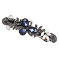 Macro detail of vintage floral hair clip with blue crystals and grey pearls decoration - F48-8 Clover Style