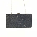 Elegante borsa da sera con paillettes nere e tracolla a catena argentata da donna - Nero