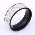 Black stainless steel wide band ring fully paved with five rows of white crystals - US 6 / Black+White
