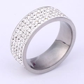 Silver stainless steel eternity ring with four rows of sparkling crystal rhinestones - US 6 / Steel