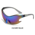 Y2K futuristic punk sunglasses with grey frame and iridescent blue flame lenses - Grey Frame Blue Mirror Lens (C8)