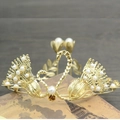 Golden swan crown headband for girls with elegant pearls and delicate rose decorations - New Gold 016