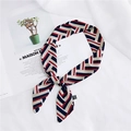 Striped skinny silk scarf in red blue and white tied on a minimalist magazine - 14 Arrow Red Blue