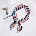 Slim silk scarf with red and blue geometric patterns for handbag handle wrapping - 4 Willow Leaves White