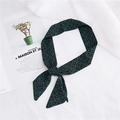 Dark green silk scarf with orange paisley floral pattern tied in a bow on a magazine - 18 Paisley Green