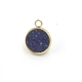 Detailed view of round gold stainless steel charm with deep blue glitter resin inlay - Navy Blue (22)
