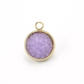 Macro shot of circular gold stainless steel pendant with purple resin crystal inlay - Dark Purple(11)