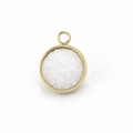 Close-up of circular stainless steel gold pendant with white resin druzy texture inlay - Light Pink(13)