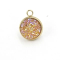 Macro view of a gold circular resin pendant featuring colorful iridescent stone inlay - Rainbow(10)