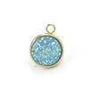 Macro shot of circular blue glitter resin pendant with golden metal rim for DIY jewelry - Medium Blue(18)