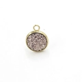 Close-up of circular gold resin pendant with pink glitter texture and small hanging loop - Rose Gold (23)