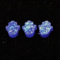 Close-up of three blue synthetic opal Hamsa hand charms for DIY jewelry making - Hamsa Hand No Hole / Dark Blue