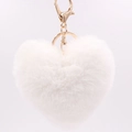 Close-up of white plush heart-shaped keychain with gold metal clasp on white background - White / Silver Circular Single-ring Buckle