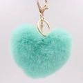 Detail of mint green heart plush keychain with soft faux fur and gold metal hardware - Mint Green / Silver Circular Single-ring Buckle
