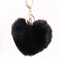 Close-up of black plush heart keychain with gold metal clasp on a plain white background - Black / Silver Circular Single-ring Buckle