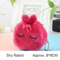 Pink plush rabbit coin purse with cute embroidered lashes and a silver metal chain - Shy Rabbit