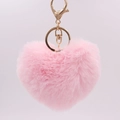 Close-up of a pink heart-shaped plush keychain with a gold metal ring and hook detail - Light Pink / Silver Circular Single-ring Buckle
