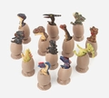 Top view of 12 detailed dinosaur hatchling models inside cracked eggs on white background - 12-Piece Box Set (220g)