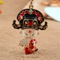 Creative Chinese opera character keychain with sparkling rhinestones and gold plating - Red Opera Warrior