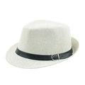 Classic cream straw jazz fedora hat with a black buckled band on a white background - 58 / Off White