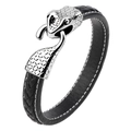 Bracciale classico in pelle nera intrecciata con chiusura a serpente in acciaio inox - Nero con linea bianca