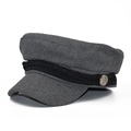 Casquette de marin vintage grise avec sangle tressée noire et bouton ancre argenté - M (56-58cm) / Gris