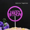 Pink glitter Happy Birthday cake topper with round cutout design, size 8.3x8.3cm - Round HB Rose Red
