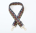 Ethnic geometric diamond pattern woven bag strap with golden metal swivel hooks - Multicolor Rhombus Silver Hook